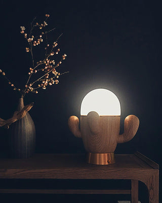 Wooden Cactus Table Lamp Ledecoo